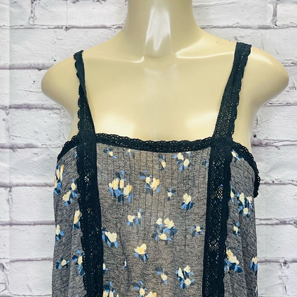 Free People Women's Black Floral Print Lace Overlay Tank Top Size XS - Picture 2 of 10